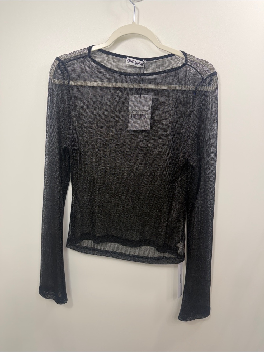 Princess Polly perfect mirage sheer long sleeve top black size 8. NWT.